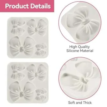 Fondant Bow Molds, 2 Pcs Mini Bow Silicone Fondant Molds Bow Molds for Chocolate Cartoon Bow Silicone Mold for Cupcake Cake Candy Chocolate Pudding Decoration