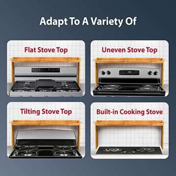 IIIOIIIA Bamboo Over the Stove Spice Shelf for Kitchen, 31.5" Spice Rack Organizer Shelf with 6 hooks, 11.4" Height Extra Storage Countertop, Easy to Assemble