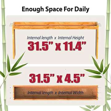 IIIOIIIA Bamboo Over the Stove Spice Shelf for Kitchen, 31.5" Spice Rack Organizer Shelf with 6 hooks, 11.4" Height Extra Storage Countertop, Easy to Assemble