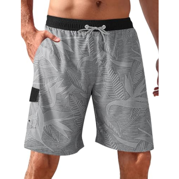 BOJIN Men’s Quick Dry Swim Trunks with Mesh Lining - Grey L