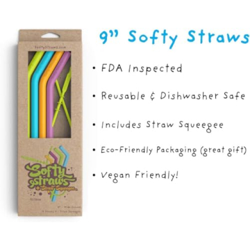 Premium 9” Softy Silicone Straws for Smoothies and More