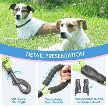 BAAPET 2/4/5/6 FT Dog Leash with Comfortable Padded Handle and Highly Reflective Threads for Small Medium and Large Dogs (5FT-1/2'', Green)