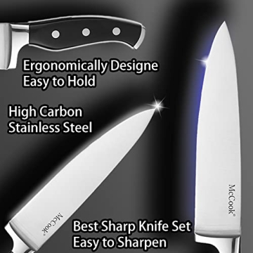 McCook® German Knife Set with Built-in Sharpener for Kitchens