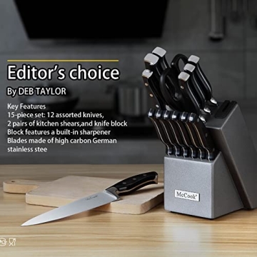 McCook® German Knife Set with Built-in Sharpener for Kitchens