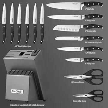McCook® German Knife Set with Built-in Sharpener for Kitchens