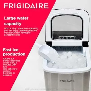 Frigidaire Compact Countertop Ice Maker, Makes 26 Lbs. of Bullet Shaped Ice Cubes Per Day, Silver Stainless