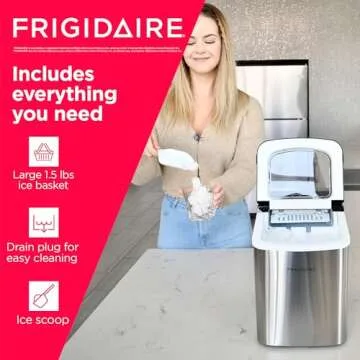 Frigidaire Compact Countertop Ice Maker, Makes 26 Lbs. of Bullet Shaped Ice Cubes Per Day, Silver Stainless