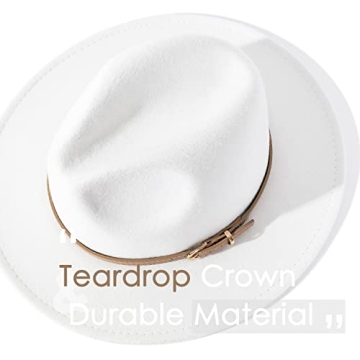 Lisianthus Women Classic Felt Fedora Wide Brim Hat with Belt Buckle A-White
