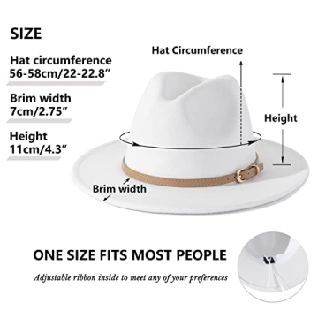 Lisianthus Women Classic Felt Fedora Wide Brim Hat with Belt Buckle A-White