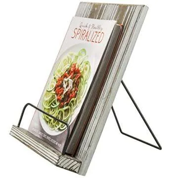 MyGift Torched Wood Cookbook Stand - Recipe Binder Reading Book Display and iPad Tablet Easel with Metal Page Holder and Kickstand