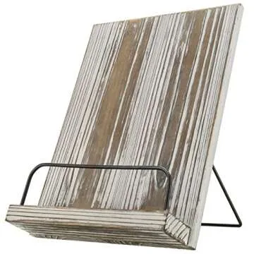 MyGift Torched Wood Cookbook Stand - Recipe Binder Reading Book Display and iPad Tablet Easel with Metal Page Holder and Kickstand