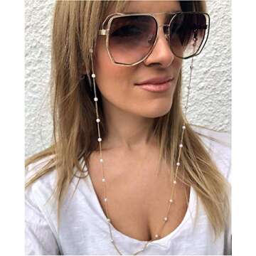 Sither Pearls Sunglasses Chian Reading Glasses Chain Strap Necklace for Women