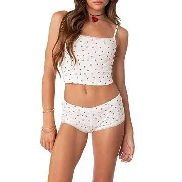 WZTYYDS Women Two Pieces Knitted Shorts Set Sleeveless Straps Floral Crop Tank Tops High Waist Shorts Outfits Streetwear