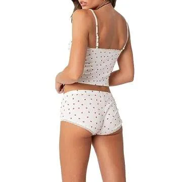 WZTYYDS Women Two Pieces Knitted Shorts Set Sleeveless Straps Floral Crop Tank Tops High Waist Shorts Outfits Streetwear