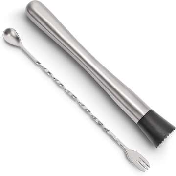Hiware Cocktail Muddler & Mixing Spoon Set - 10 Inch