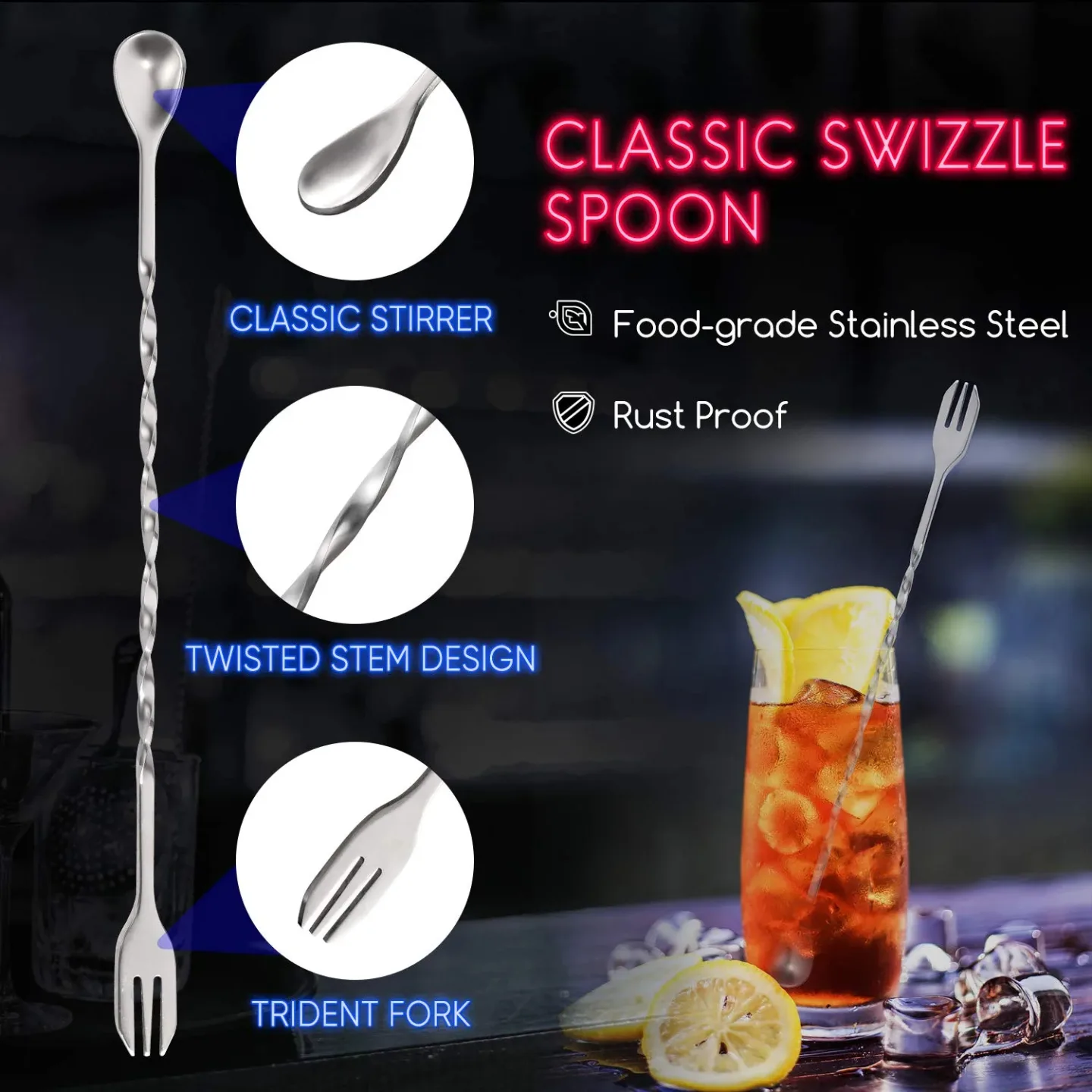 Hiware Cocktail Muddler & Mixing Spoon Set - 10 Inch
