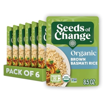 SEEDS OF CHANGE Certified Organic Brown Basmati Rice, Organic Food, 8.5 OZ Pouch (Pack of 6)