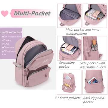 Girls Backpack for School Kids Pink, Multi-Pocket School Bag Backpack for Teen Girls Bookbag