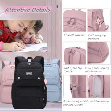 Girls Backpack for School Kids Pink, Multi-Pocket School Bag Backpack for Teen Girls Bookbag
