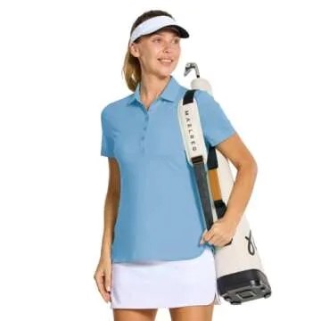 M MAELREG Polo Shirts for Women Short Sleeve Button Placket Casual Solid Collared Womens Golf Polo Tennis Shirts Sky Blue