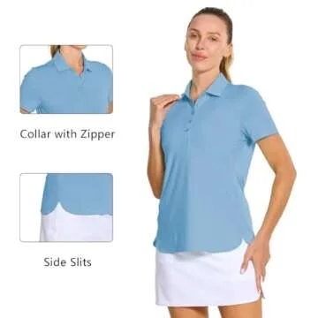 M MAELREG Polo Shirts for Women Short Sleeve Button Placket Casual Solid Collared Womens Golf Polo Tennis Shirts Sky Blue