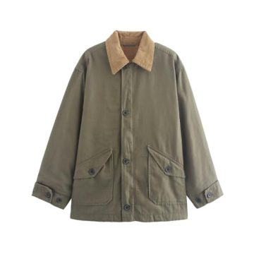 Wyeysyt Lightweight Barn Jacket for Women - Stylish Corduroy Collar Canvas Jacket