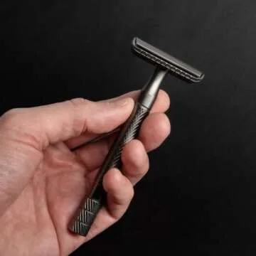 Lather & Wood Single Blade Razor for Men - Premium One Blade Safety Razor - Precision Shaving Instrument - Baron Noble - Forge Gray