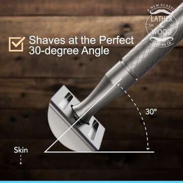 Lather & Wood Single Blade Razor for Men - Premium One Blade Safety Razor - Precision Shaving Instrument - Baron Noble - Forge Gray