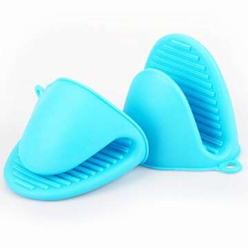 Acronde 2 Pairs Mini Oven Gloves Silicone Heat Resistant Cooking Pinch Mitts Potholder for Kitchen C...