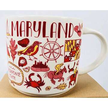 Starbucks Maryland Ceramic Mug Been There Series Across The Globe Collection, 14 Ounces