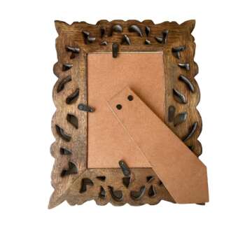 indoStrides Hand Carved Mango Wood Rustic 4x6 Picture Frame with Real Glass - Aesthetic Vintage Wood...