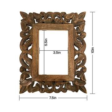 indoStrides Hand Carved Mango Wood Rustic 4x6 Picture Frame with Real Glass - Aesthetic Vintage Wood Frame for Tabletop Use - Rustic Home Decor Perfect for Your Memories