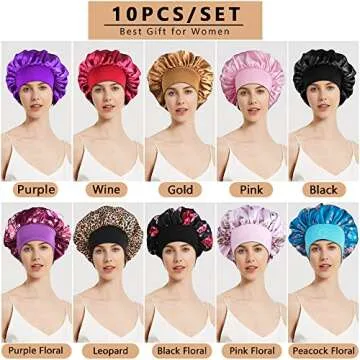 10PCS Satin Bonnets for Stylish Hair Protection