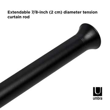 Umbra 244923-038-REM Chroma Tension Rod – Adjustable Tension Curtain Rod for Curtains and Sheer Curtains, 36 to 54 Inches, Black