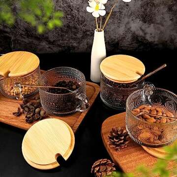 LUECMO Vintage Coffee Tea Cups [4 Pack], 14 oz Glass Tea Coffee Mugs, Clear Embossed Glass Cups for Cappuccino, Latte,Cereal, Yogurt, Beverage (2 sunflower + 2 raindrop)