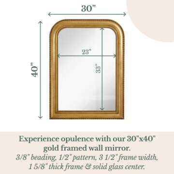 Hamilton Hills Gold Ornate Mirror - Metal Framed 16x24 inch Antique Brass Mirror - Decorative Scalloped Edge for Bathroom, Vanity, or Bedroom - Hanging Horizontal and Vertical Rectangle Frame