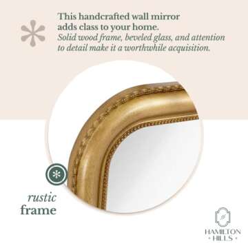Hamilton Hills Gold Ornate Mirror - Metal Framed 16x24 inch Antique Brass Mirror - Decorative Scalloped Edge for Bathroom, Vanity, or Bedroom - Hanging Horizontal and Vertical Rectangle Frame