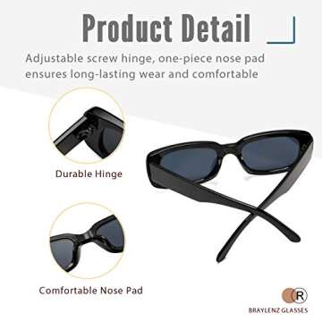 Trendy Braylenz Rectangle Sunglasses with UV400 Protection