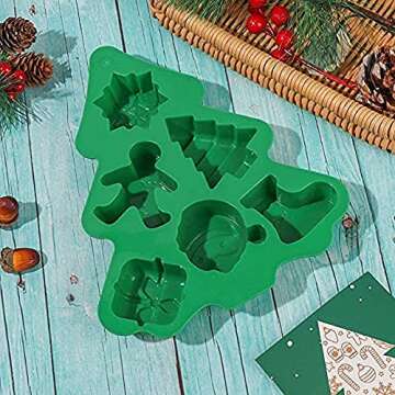 2 Pack Christmas Silicone Baking Molds,Nonstick Silicone Cake Molds,Nonstick Cake Pan Muffin Mold with Shape of Christmas Tree Socks Bells Shape for Kitchen DIY Baking Tools