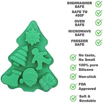 2 Pack Christmas Silicone Baking Molds,Nonstick Silicone Cake Molds,Nonstick Cake Pan Muffin Mold with Shape of Christmas Tree Socks Bells Shape for Kitchen DIY Baking Tools