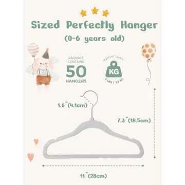HOUSE DAY Velvet Baby Hangers 50 Pack, Premium Children's Hangers for Baby, Infant & Toddler Clothes, Durable Non Slip Baby Felt Hangers Grey, 11 Inch Baby Hangers for Closet, Ideal for Everyday Use