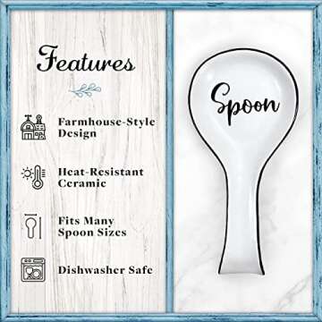 Home Acre Designs Spoon Rest For Kitchen Counter & Stove Top - White Ceramic Spoon Holder for Cookin...