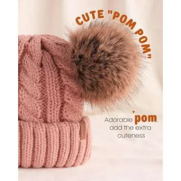 FURTALK Toddler Girls Boys Winter Hat Kids Pom Pom Beanie Hats Baby Faux Fur Pom Beanies Warm Soft Toddler Hats Pink