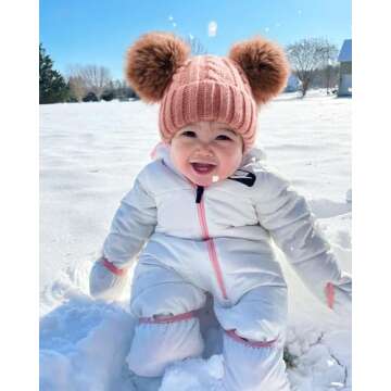 FURTALK Toddler Girls Boys Winter Hat Kids Pom Pom Beanie Hats Baby Faux Fur Pom Beanies Warm Soft Toddler Hats Pink