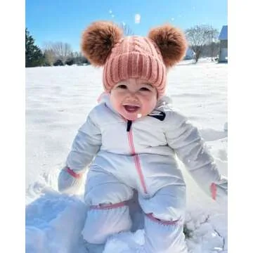 FURTALK Toddler Girls Boys Winter Hat Kids Pom Pom Beanie Hats Baby Faux Fur Pom Beanies Warm Soft Toddler Hats Pink