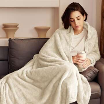 Exclusivo Mezcla Plush Fuzzy Fleece Throw Blanket Extra Large, Super Soft, Fluffy and Warm Blankets for Couch, Bed, Suitable for All Seasons (50x70 Inches, Beige)