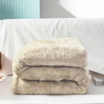 Exclusivo Mezcla Plush Fuzzy Fleece Throw Blanket Extra Large, Super Soft, Fluffy and Warm Blankets for Couch, Bed, Suitable for All Seasons (50x70 Inches, Beige)