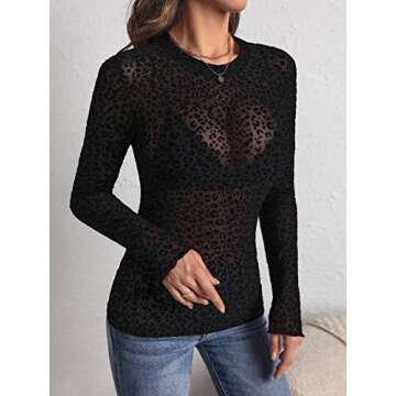 sexy sheer mesh leopard print long sleeve tee