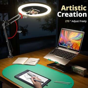 UBeesize 12’’ Ring Light with Overhead Phone Mount, LED Selfie Light with Stand and Phone Holder for iPhone and Laptop, Desk Light for Video Recording, Zoom Meeting, Live Streaming, Tiktok, YouTube