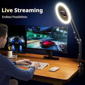 UBeesize 12’’ Ring Light with Overhead Phone Mount, LED Selfie Light with Stand and Phone Holder for iPhone and Laptop, Desk Light for Video Recording, Zoom Meeting, Live Streaming, Tiktok, YouTube